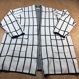 Nine West White and Black Grid Open Cardigan